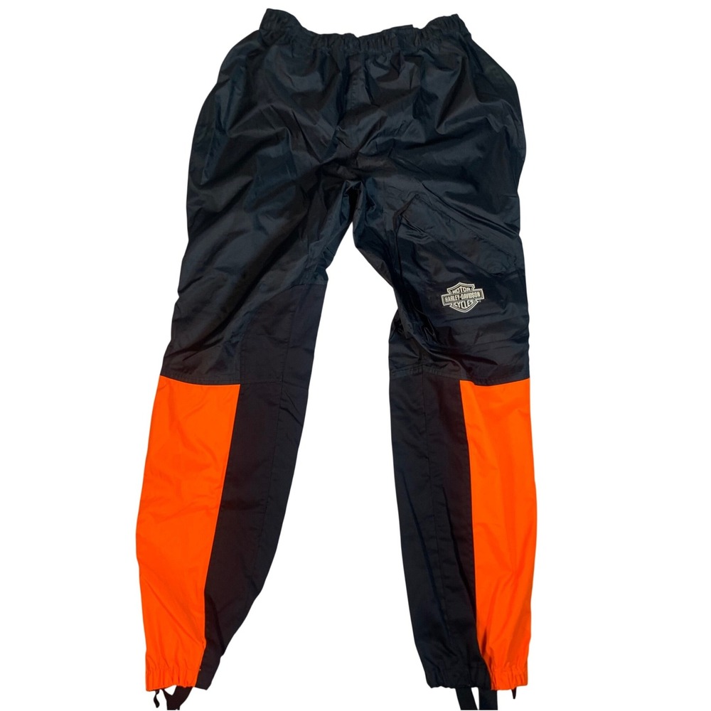 Harley Davidson Rain Pants Mens Medium Black Orange Excellent Waterproof Moto